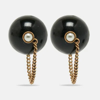 Pre-owned Dior Tribales Resin Faux Pearl Gold Tone Earrings
