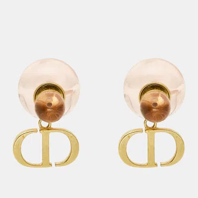 Pre-owned Dior Tribales Resin Gold Tone Earrings