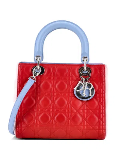 Pre-owned Dior Tricolor Lady  Bag Cannage Quilt Lambskin Medium Satchel In Multi