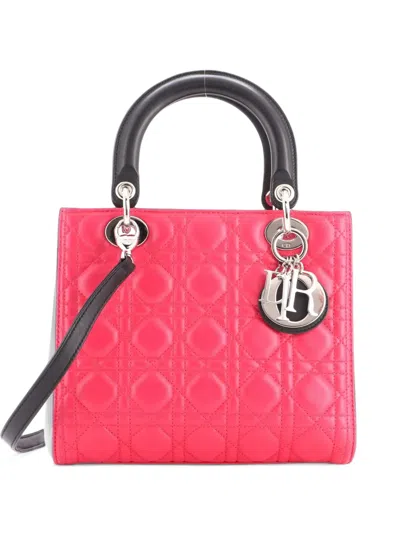 Pre-owned Dior Tricolor Lady  Bag Cannage Quilt Lambskin Medium Satchel In Multicolour