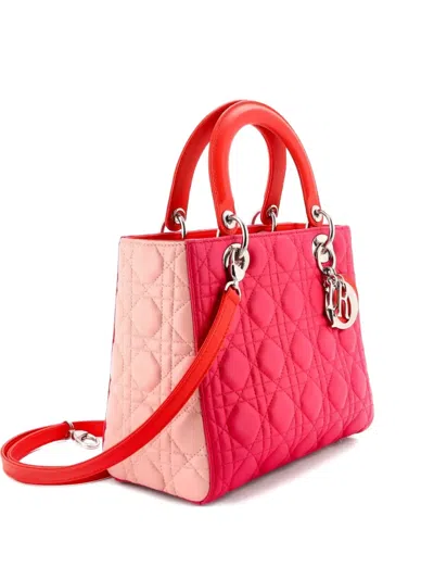 Pre-owned Dior Tricolor Lady  Bag Cannage Quilt Lambskin Medium Satchel In Pink