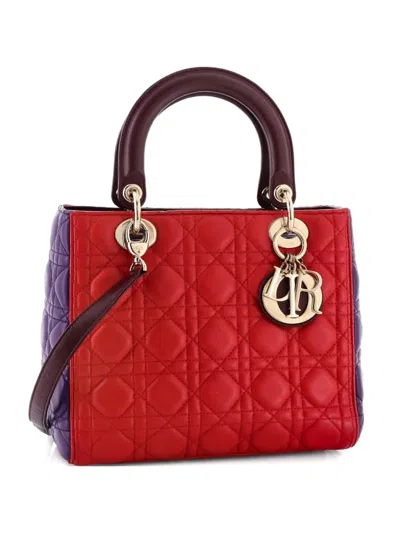 Pre-owned Dior Tricolor Lady  Bag Cannage Quilt Lambskin Medium Satchel In Purple