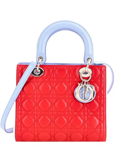 Pre-owned Dior Tricolor Lady  Bag Cannage Quilt Leather Medium Satchel In Blue