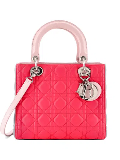 Pre-owned Dior Tricolor Lady  Bag Cannage Quilt Leather Medium Satchel In Gray