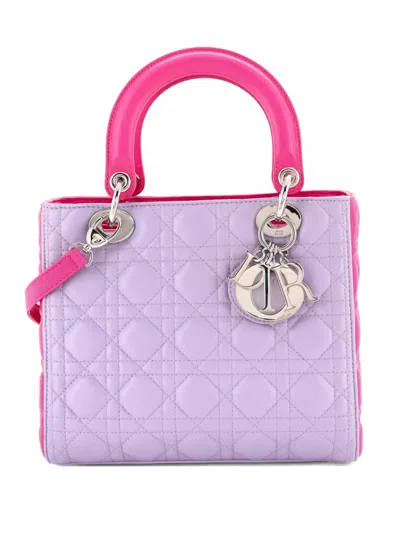 Pre-owned Dior Tricolor Lady  Bag Cannage Quilt Leather Medium Satchel In Purple