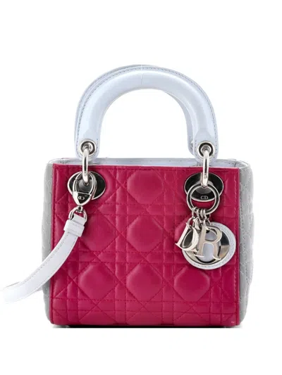 Pre-owned Dior Tricolor Lady  Bag Cannage Quilt Leather Mini Satchel In Purple
