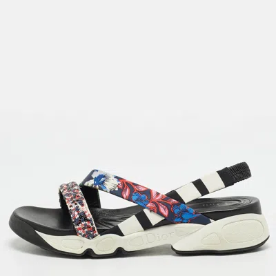 Pre-owned Dior Trio Fusion Size 40.5 Multicolor Fabric Sequin Embellished Slingback Sandals