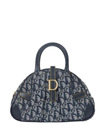Pre-owned Dior Trotter Double Saddle Logo-charm Tote Bag In Blue