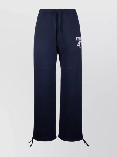 Dior Trousers Elastic Waistband Side Pockets Wide Leg In Blue
