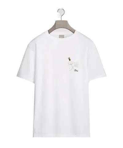 Dior T-shirt With  Flower Bee Embroidery, Relaxed Fit In White
