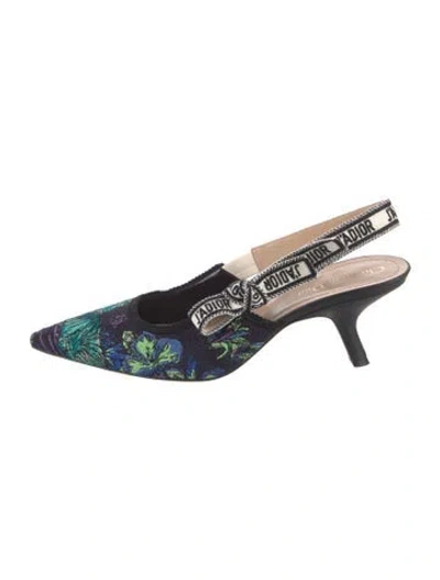 Pre-owned Dior Tweed Floral Print Slingback Pumps In Black
