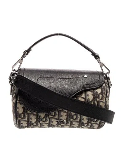 Pre-owned Dior Tweed Mini Oblique Saddle Rolle 2023