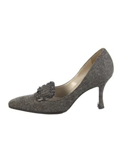 Pre-owned Dior Tweed Pattern Beaded Accents Pumps In Gray