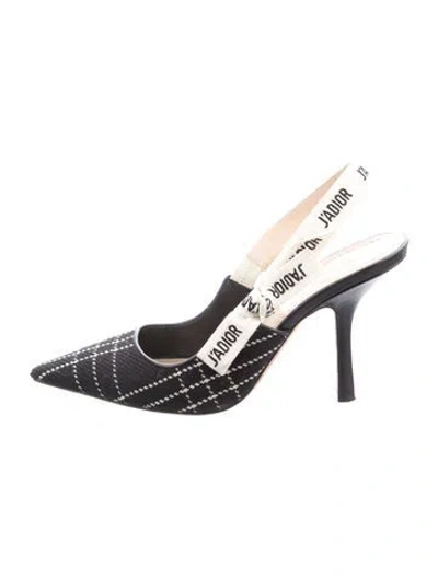 Pre-owned Dior Tweed Pattern Bow Accents Slingback Pumps In Black