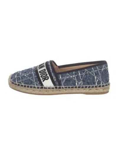 Pre-owned Dior Tweed Pattern Embroidered Accent Espadrilles In Blue