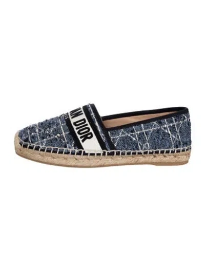 Pre-owned Dior Tweed Pattern Embroidered Accent Espadrilles In Blue
