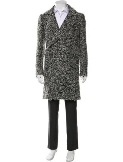 Pre-owned Dior Tweed Pattern Overcoat In Black