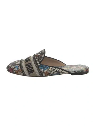 Pre-owned Dior Tweed Printed Mules In Black