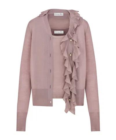 Dior Twinset With Removable Ruched Collar In Pink