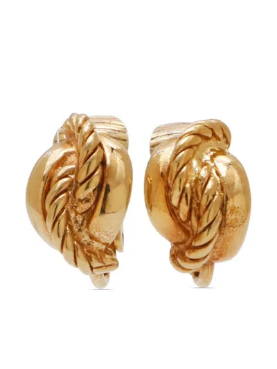 Pre-owned Dior Twist-detail Clip-on Earrings In Gold