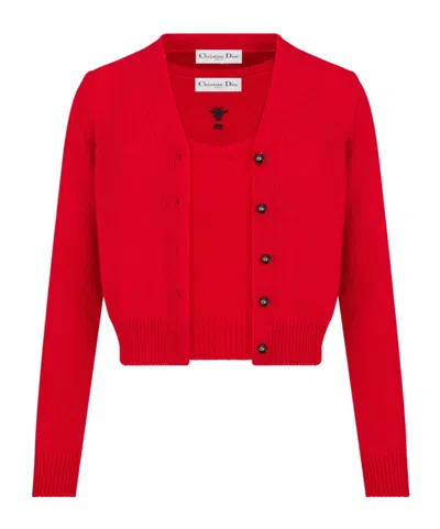 Dior Two-piece Combination Ribbed Cashmere Sweater In Red