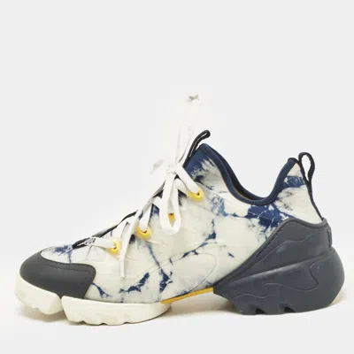 Pre-owned Dior Two Tone Fabric And Leather D-connect Low Top Sneakers Size 39.5 In Blue