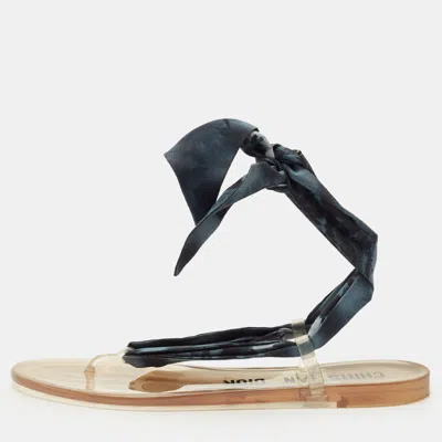 Pre-owned Dior Two Tone Fabric Kaleidoscope Thong Flat Sandals Size 42 In Gray