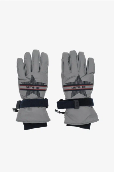 Dior Two-tone Padded Ski Glovers In Gray
