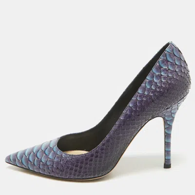Pre-owned Dior Two Tone Python Leather Cherie Pumps Size 37 In Navy Blue