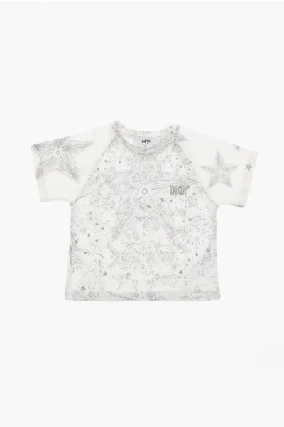 Dior Two-tone T-shirt With Glitter Logo In Gray