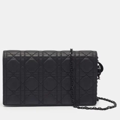 Pre-owned Dior Ultra Matte Black Cannage Leather Pouch With Chain