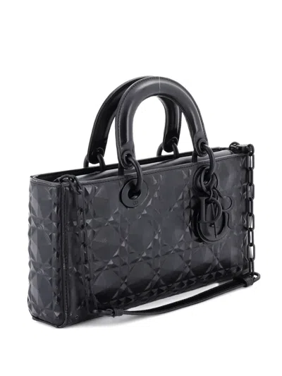 Pre-owned Dior Ultra Matte Lady D-joy Bag Diamond Motif Cannage Calfskin Medium Satchel In Black