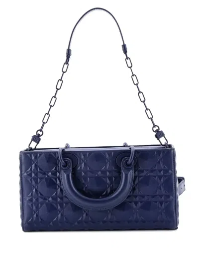 Pre-owned Dior Ultra Matte Lady D-joy Bag Diamond Motif Cannage Calfskin Medium Satchel In Blue