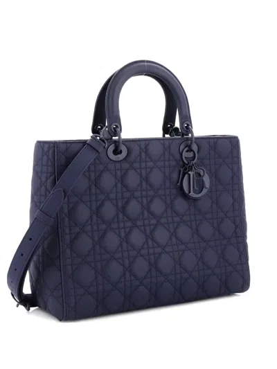 Pre-owned Dior Ultra Matte Lady  Bag Cannage Quilt Calfskin Large Satchel In Blue