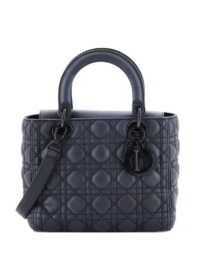 Pre-owned Dior Ultra Matte Lady  Bag Cannage Quilt Calfskin Medium Satchel In Black