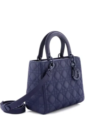 Pre-owned Dior Ultra Matte Lady  Bag Cannage Quilt Calfskin Medium Satchel In Blue