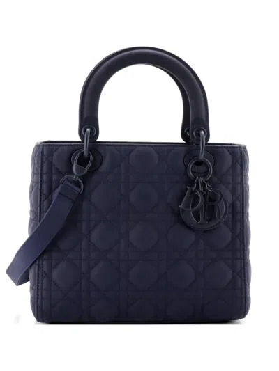 Pre-owned Dior Ultra Matte Lady  Bag Cannage Quilt Calfskin Medium Satchel In Blue