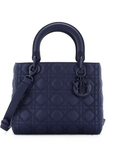 Pre-owned Dior Ultra Matte Lady  Bag Cannage Quilt Calfskin Medium Satchel In Blue