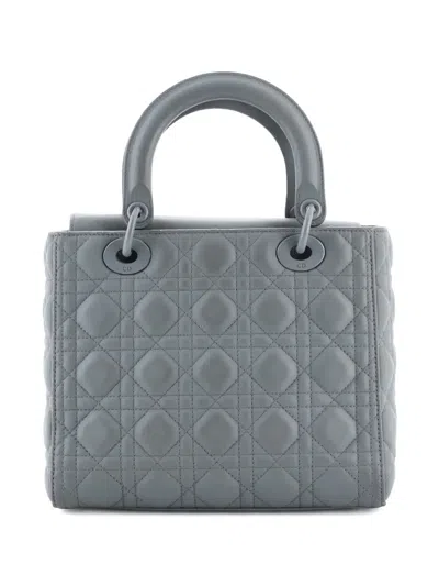 Pre-owned Dior Ultra Matte Lady  Bag Cannage Quilt Calfskin Medium Satchel In Gray