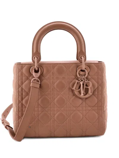 Pre-owned Dior Ultra Matte Lady  Bag Cannage Quilt Calfskin Medium Satchel In Neutral