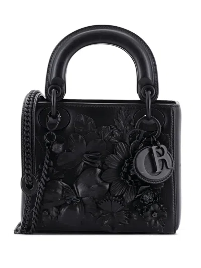 Pre-owned Dior Ultra Matte Lady  Bag Flower Embroidered Lambskin Mini Satchel In Black