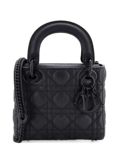 Pre-owned Dior Ultra Matte Lady  Chain Bag Cannage Quilt Calfskin Mini Shoulder Bag In Black