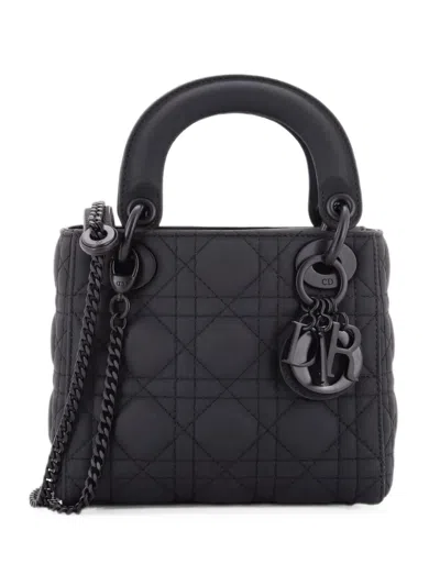 Pre-owned Dior Ultra Matte Lady  Chain Bag Cannage Quilt Calfskin Mini Shoulder Bag In Black