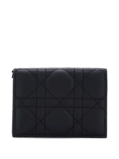 Pre-owned Dior Ultra Matte Lady  Flap Case Cannage Quilt Calfskin Card Holder In Black