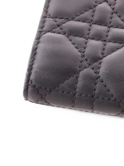 Pre-owned Dior Ultra Matte Lady  Wallet Cannage Quilt Calfskin Mini Small Wallets In Black