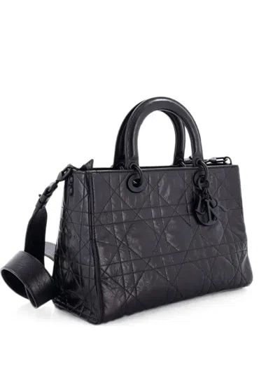 Pre-owned Dior Ultra Matte Lady D-sire Bag Macrocannage Crinkled Calfskin Medium Tote Bag In Black