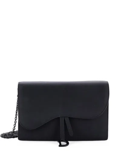 Pre-owned Dior Ultra Matte Saddle Chain Wallet Leather Crossbody Bag In Black