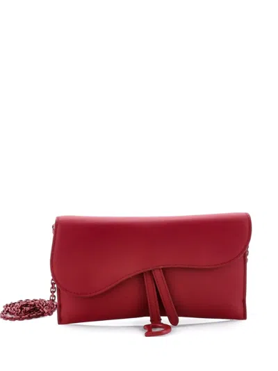 Pre-owned Dior Ultra Matte Saddle Chain Wallet Leather Crossbody Bag In Red