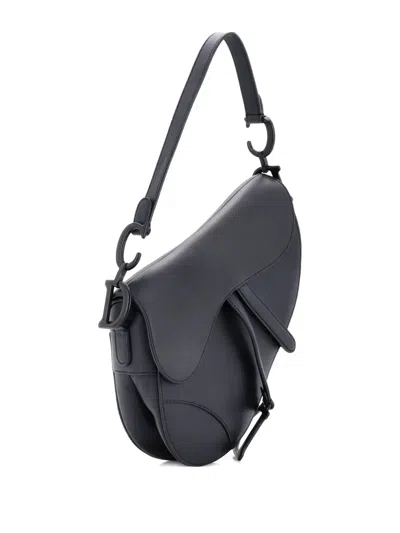 Pre-owned Dior Ultra Matte Saddle Handbag Leather Medium Shoulder Bag In Black