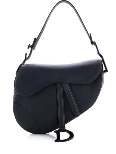 Pre-owned Dior Ultra Matte Saddle Handbag Leather Medium Shoulder Bag In Black